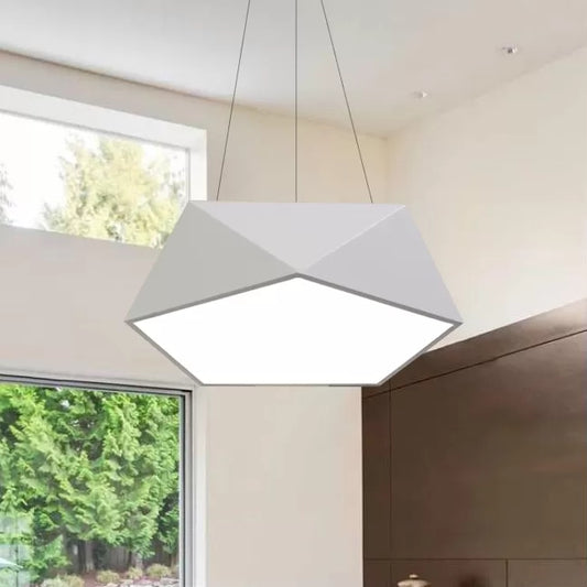 Pentagon Pendant Lighting Contemporary Metal 16.5"/20.5"/24.5" Wide Led White/Black/Yellow Ceiling Lamp Fixture with White Acrylic Diffuser White Clearhalo 'Ceiling Lights' 'Modern Pendants' 'Modern' 'Pendant Lights' 'Pendants' Lighting' 121499