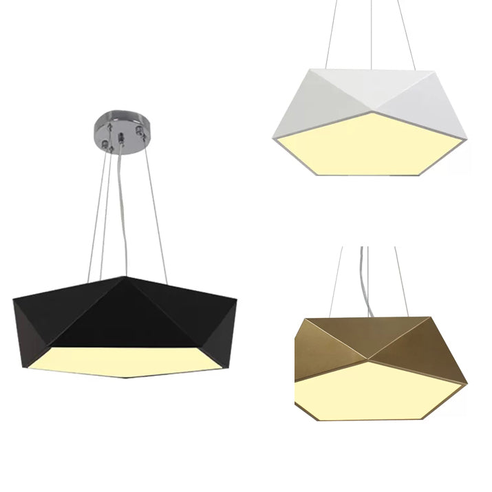 Pentagon Pendant Lighting Contemporary Metal 16.5"/20.5"/24.5" Wide Led White/Black/Yellow Ceiling Lamp Fixture with White Acrylic Diffuser Clearhalo 'Ceiling Lights' 'Modern Pendants' 'Modern' 'Pendant Lights' 'Pendants' Lighting' 121505