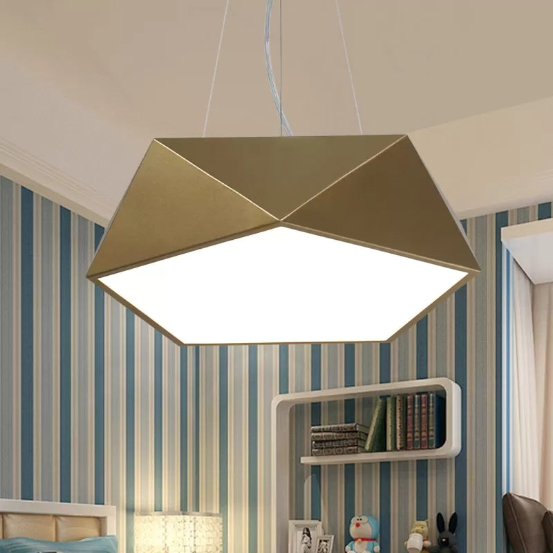 Pentagon Pendant Lighting Contemporary Metal 16.5"/20.5"/24.5" Wide Led White/Black/Yellow Ceiling Lamp Fixture with White Acrylic Diffuser Gold Clearhalo 'Ceiling Lights' 'Modern Pendants' 'Modern' 'Pendant Lights' 'Pendants' Lighting' 121506