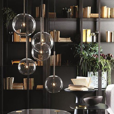 Global Pendant Light Post-Modern Clear Glass 5"/6"/8" Wide Led Black/Gold Hanging Lamp for Dining Room Clearhalo 'Ceiling Lights' 'Glass shade' 'Glass' 'Modern Pendants' 'Modern' 'Pendant Lights' 'Pendants' Lighting' 121778