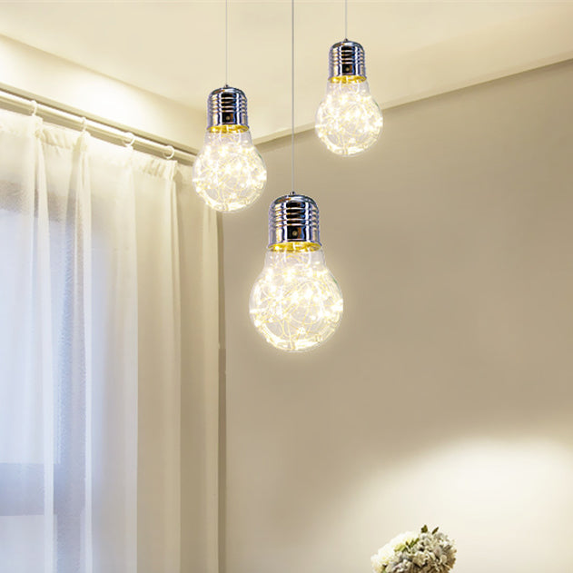 Clear Glass Bare Bulb Suspension Pendant Contemporary 1 Light Chrome Led Hanging Light in White/Warm Light Clearhalo 'Ceiling Lights' 'Glass shade' 'Glass' 'Modern Pendants' 'Modern' 'Pendant Lights' 'Pendants' Lighting' 121805