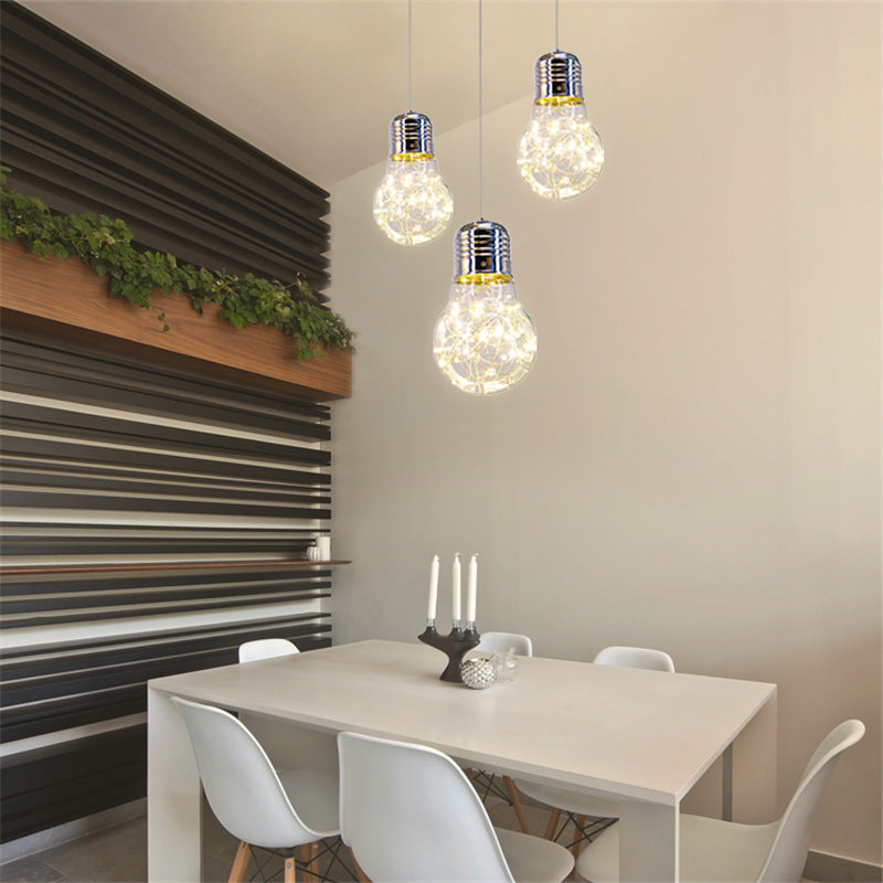 Clear Glass Bare Bulb Suspension Pendant Contemporary 1 Light Chrome Led Hanging Light in White/Warm Light Clearhalo 'Ceiling Lights' 'Glass shade' 'Glass' 'Modern Pendants' 'Modern' 'Pendant Lights' 'Pendants' Lighting' 121806