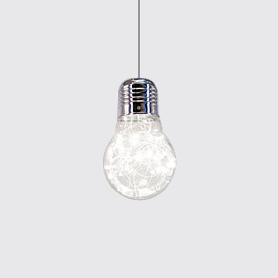 Clear Glass Bare Bulb Suspension Pendant Contemporary 1 Light Chrome Led Hanging Light in White/Warm Light Chrome White Clearhalo 'Ceiling Lights' 'Glass shade' 'Glass' 'Modern Pendants' 'Modern' 'Pendant Lights' 'Pendants' Lighting' 121808