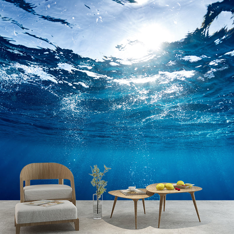 Tropix Sea Underwater Look-Up Murals Blue Stain Resistant Wall Covering for Living Room Blue Clearhalo 'Wall Decor' 'Wall Mural' 1218427