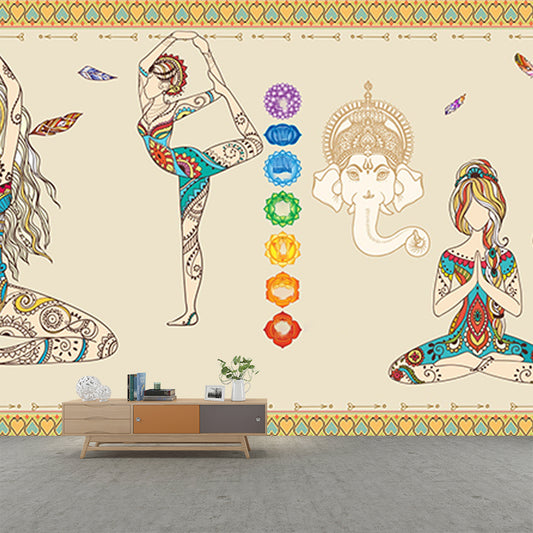 Beige Artistry Wall Covering Mural Large Yoga Girls Pattern Wall Art for Bedroom Clearhalo 'Wall Decor' 'Wall Mural' 1218464