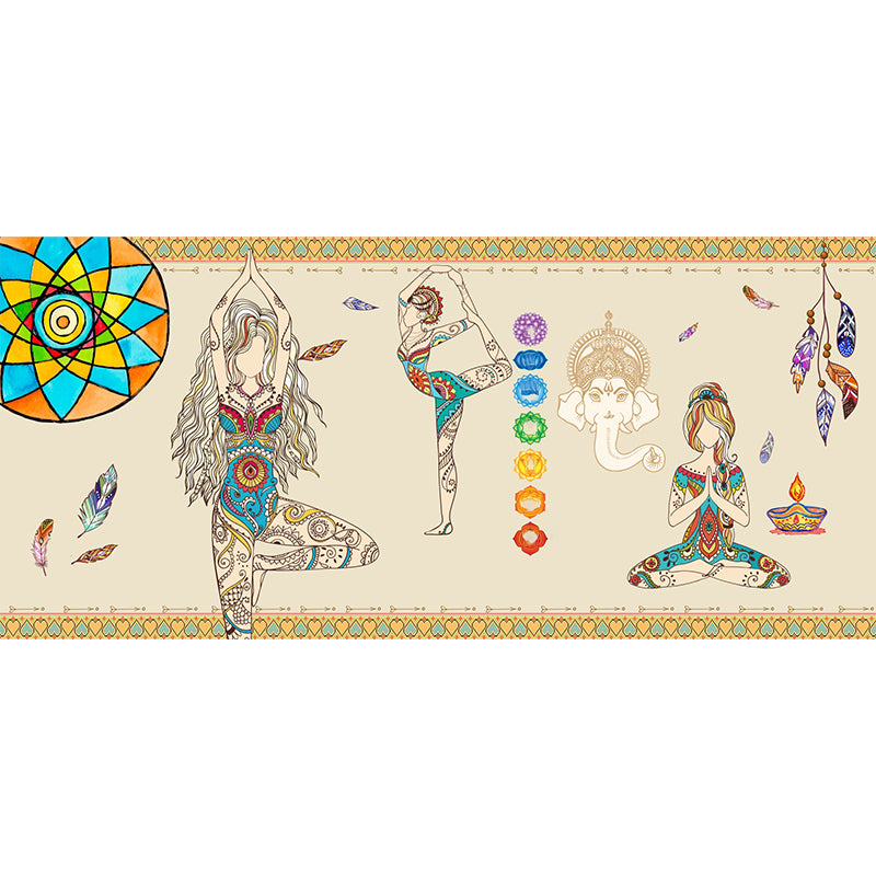 Beige Artistry Wall Covering Mural Large Yoga Girls Pattern Wall Art for Bedroom Clearhalo 'Wall Decor' 'Wall Mural' 1218465