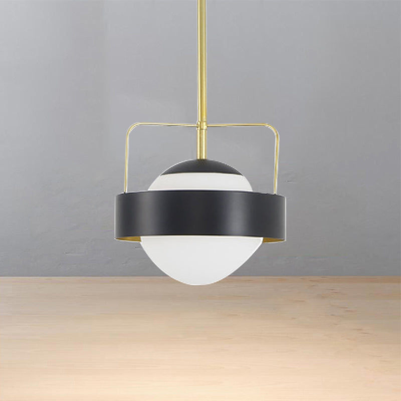 Global Shade Hanging Light Modern Style Frosted Glass and Metal 1 Light Black Finish Pendant Lamp Black Clearhalo 'Ceiling Lights' 'Modern Pendants' 'Modern' 'Pendant Lights' 'Pendants' Lighting' 121849