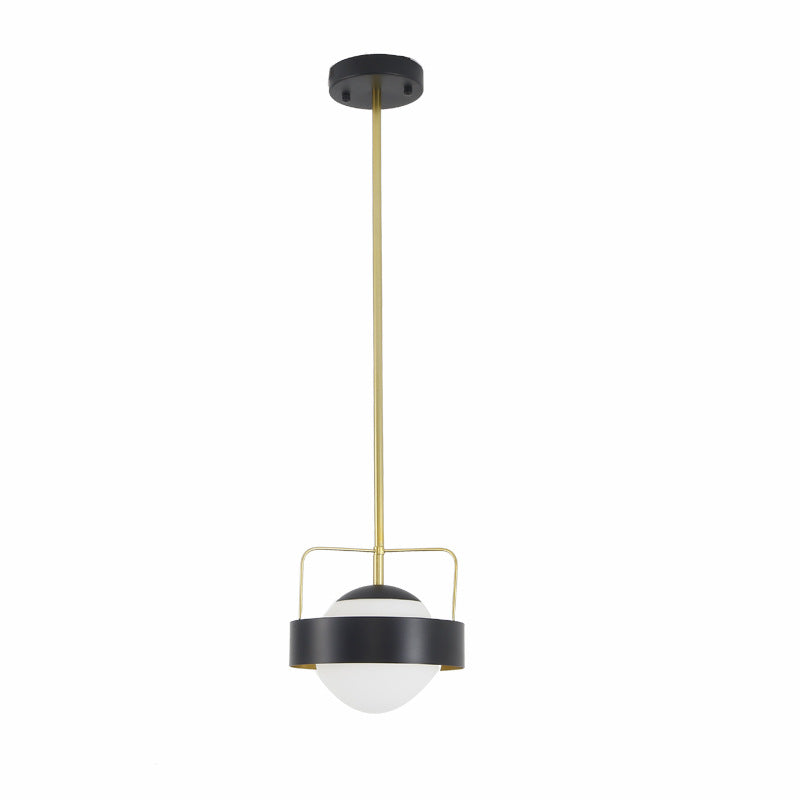 Global Shade Hanging Light Modern Style Frosted Glass and Metal 1 Light Black Finish Pendant Lamp Clearhalo 'Ceiling Lights' 'Modern Pendants' 'Modern' 'Pendant Lights' 'Pendants' Lighting' 121850