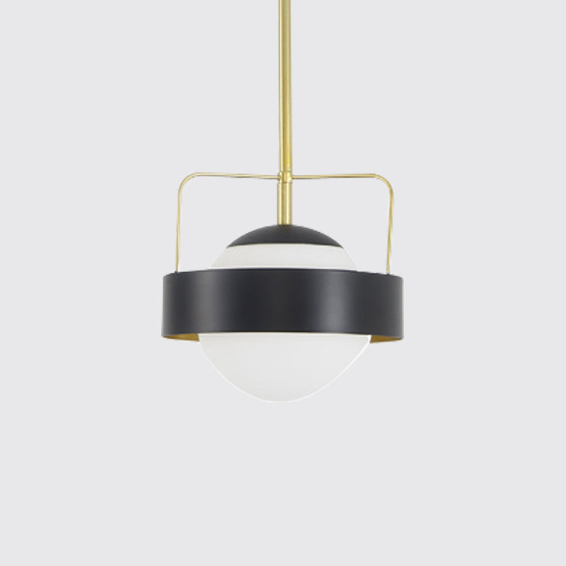 Global Shade Hanging Light Modern Style Frosted Glass and Metal 1 Light Black Finish Pendant Lamp Clearhalo 'Ceiling Lights' 'Modern Pendants' 'Modern' 'Pendant Lights' 'Pendants' Lighting' 121851