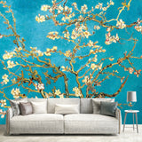 Asian Plum Tree Wall Mural Decal Yellow and Blue Waterproof Wall Decor for Bedroom Clearhalo 'Wall Decor' 'Wall Mural' 1218522