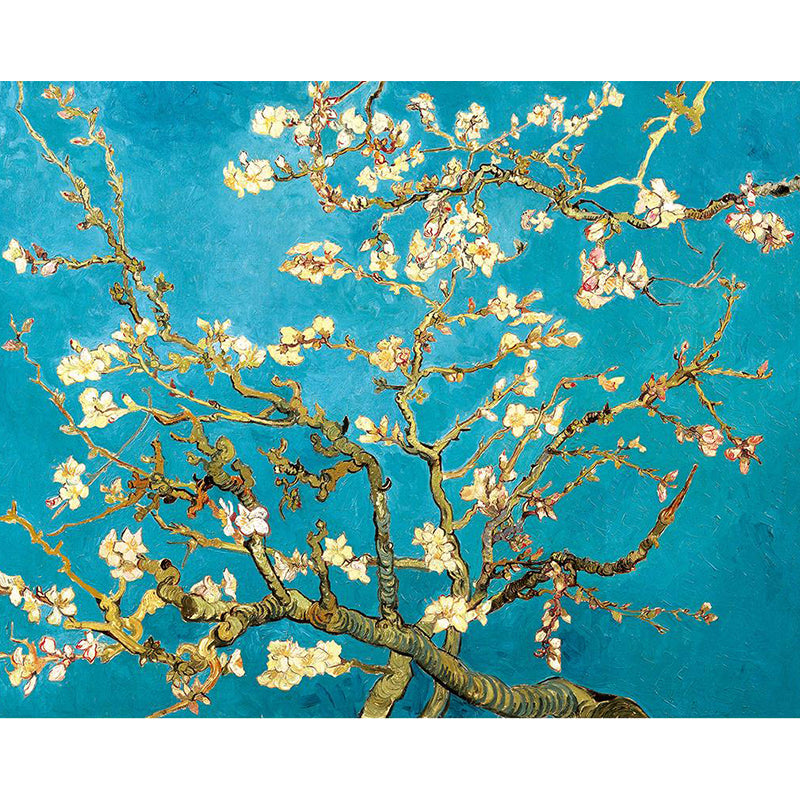 Asian Plum Tree Wall Mural Decal Yellow and Blue Waterproof Wall Decor for Bedroom Clearhalo 'Wall Decor' 'Wall Mural' 1218524