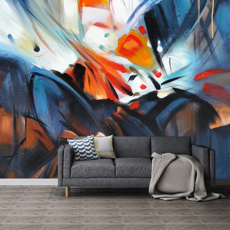 Abstract Painting Murals Wallpaper Orange-Blue Novelty Wall Decor for Living Room Orange-Blue Clearhalo 'Wall Decor' 'Wall Mural' 1218536