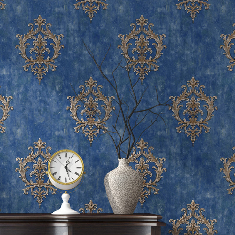 Temporary Adhesive Damask Wallpaper Roll Luxury Washable Living Room Wall Covering, 17.1-sq ft Dark Blue Clearhalo 'Wall Decor' 'Wallpaper' 1218854