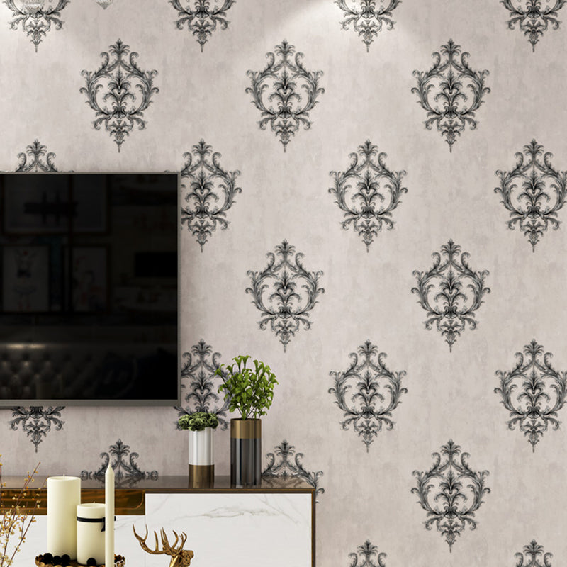 Temporary Adhesive Damask Wallpaper Roll Luxury Washable Living Room Wall Covering, 17.1-sq ft Light Gray Clearhalo 'Wall Decor' 'Wallpaper' 1218859