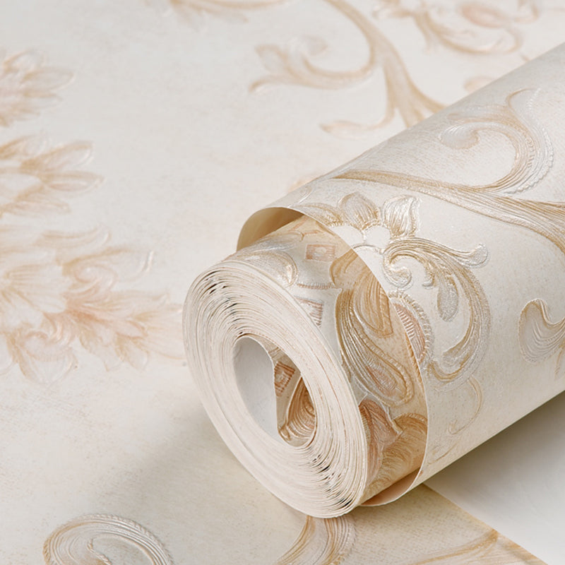 Luxe Damask Temporary Wallpaper Roll in Dark Color Living Room Peel and Stick Wall Art, 17.1-sq ft Beige Clearhalo 'Wall Decor' 'Wallpaper' 1218918