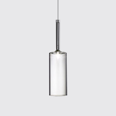 Nickle Cylindrical/Drum/Long Column Suspension Pendant Modernist 1 Light Grey/Red/Orange Glass Led Hanging Light Fixture Clear Long Column Clearhalo 'Ceiling Lights' 'Glass shade' 'Glass' 'Modern Pendants' 'Modern' 'Pendant Lights' 'Pendants' Lighting' 121895