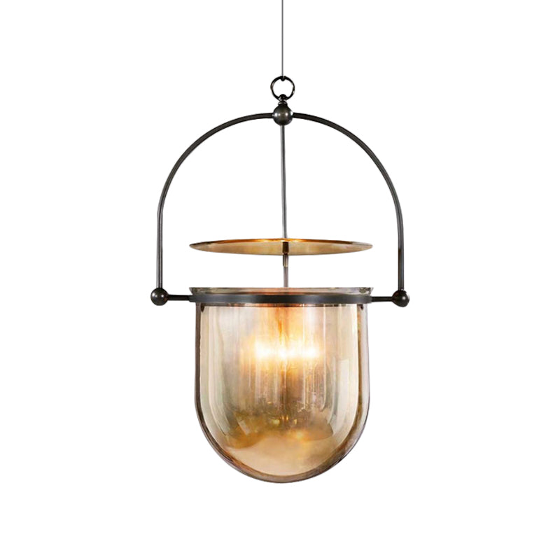 Cup-Shape Pendant Light with Skillet Design Contemporary Amber Glass 1 Light Black Led Ceiling Lamp Clearhalo 'Ceiling Lights' 'Glass shade' 'Glass' 'Modern Pendants' 'Modern' 'Pendant Lights' 'Pendants' Lighting' 122046