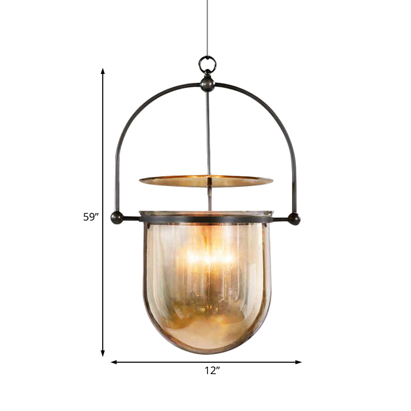 Cup-Shape Pendant Light with Skillet Design Contemporary Amber Glass 1 Light Black Led Ceiling Lamp Clearhalo 'Ceiling Lights' 'Glass shade' 'Glass' 'Modern Pendants' 'Modern' 'Pendant Lights' 'Pendants' Lighting' 122047