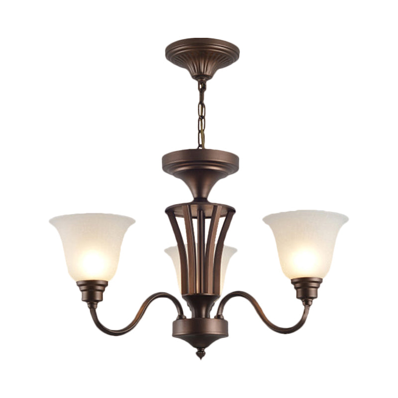 Scrolled Arm Metal Pendant Chandelier Rustic Style 3/5/6 Bulbs Guest Room Ceiling Hang Fixture in Brown Clearhalo 'Ceiling Lights' 'Chandeliers' Lighting' options 1220657