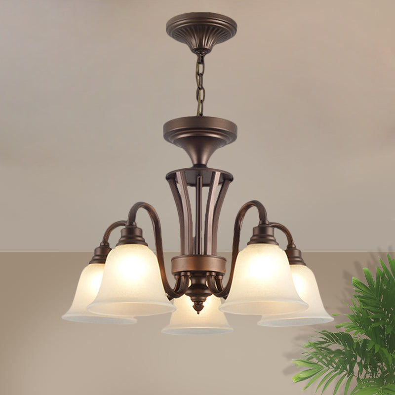 Scrolled Arm Metal Pendant Chandelier Rustic Style 3/5/6 Bulbs Guest Room Ceiling Hang Fixture in Brown Clearhalo 'Ceiling Lights' 'Chandeliers' Lighting' options 1220661