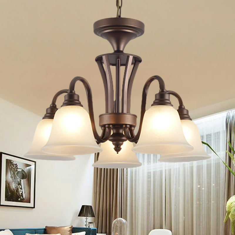 Scrolled Arm Metal Pendant Chandelier Rustic Style 3/5/6 Bulbs Guest Room Ceiling Hang Fixture in Brown Clearhalo 'Ceiling Lights' 'Chandeliers' Lighting' options 1220662