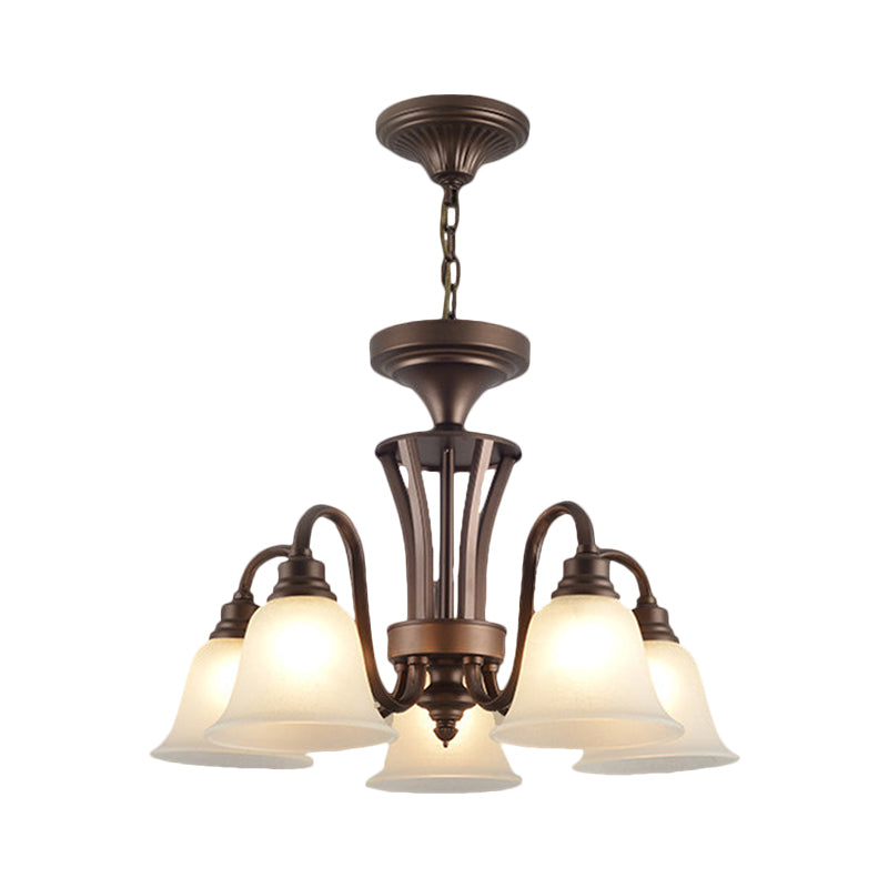 Scrolled Arm Metal Pendant Chandelier Rustic Style 3/5/6 Bulbs Guest Room Ceiling Hang Fixture in Brown Clearhalo 'Ceiling Lights' 'Chandeliers' Lighting' options 1220663