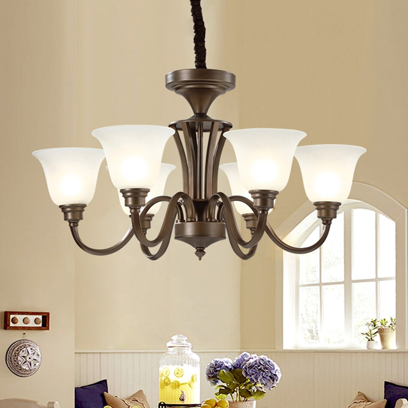 Scrolled Arm Metal Pendant Chandelier Rustic Style 3/5/6 Bulbs Guest Room Ceiling Hang Fixture in Brown 6 Brown Clearhalo 'Ceiling Lights' 'Chandeliers' Lighting' options 1220665_3cd79a18-e5de-4950-90df-6ab79339fc9b