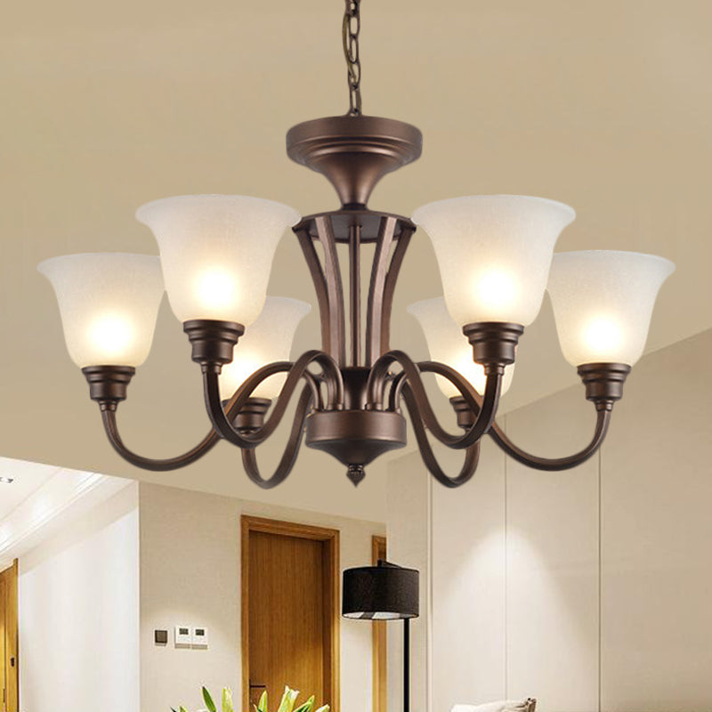 Scrolled Arm Metal Pendant Chandelier Rustic Style 3/5/6 Bulbs Guest Room Ceiling Hang Fixture in Brown Clearhalo 'Ceiling Lights' 'Chandeliers' Lighting' options 1220667