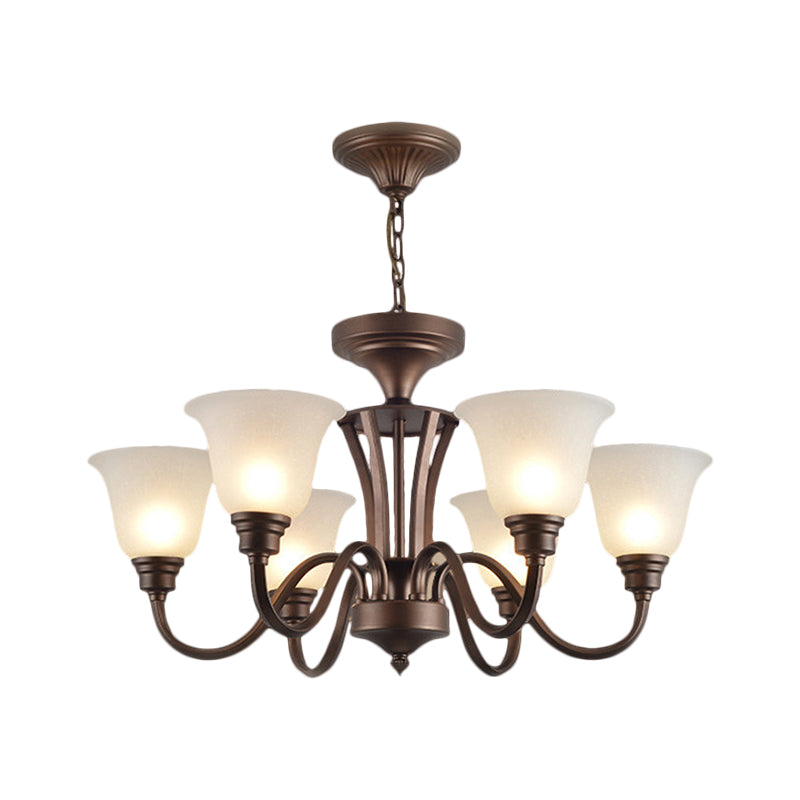 Scrolled Arm Metal Pendant Chandelier Rustic Style 3/5/6 Bulbs Guest Room Ceiling Hang Fixture in Brown Clearhalo 'Ceiling Lights' 'Chandeliers' Lighting' options 1220668