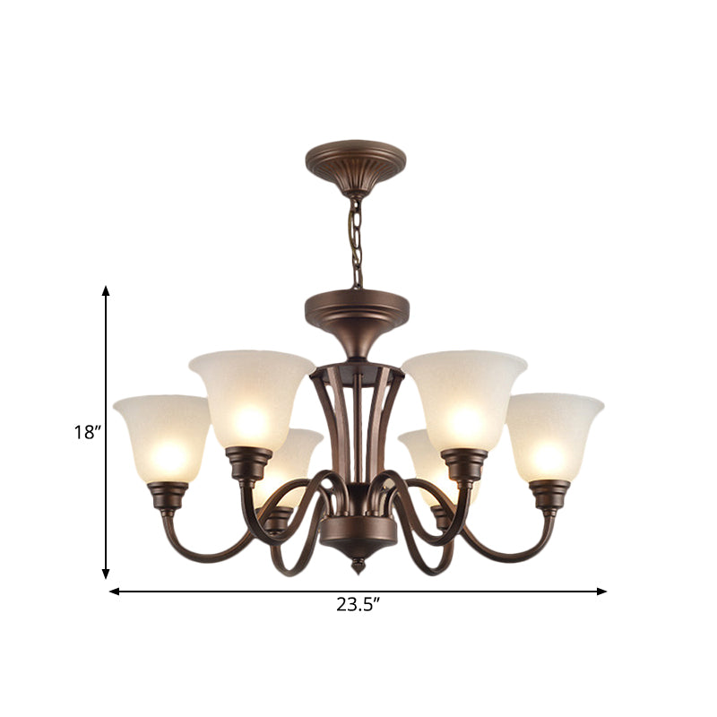 Scrolled Arm Metal Pendant Chandelier Rustic Style 3/5/6 Bulbs Guest Room Ceiling Hang Fixture in Brown Clearhalo 'Ceiling Lights' 'Chandeliers' Lighting' options 1220669