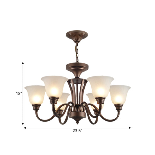 Scrolled Arm Metal Pendant Chandelier Rustic Style 3/5/6 Bulbs Guest Room Ceiling Hang Fixture in Brown Clearhalo 'Ceiling Lights' 'Chandeliers' Lighting' options 1220669