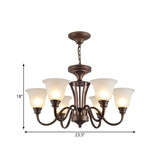 Scrolled Arm Metal Pendant Chandelier Rustic Style 3/5/6 Bulbs Guest Room Ceiling Hang Fixture in Brown Clearhalo 'Ceiling Lights' 'Chandeliers' Lighting' options 1220669