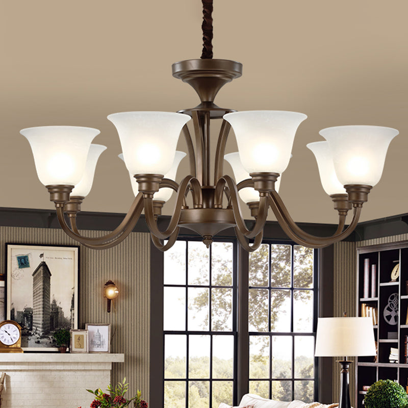 Scrolled Arm Metal Pendant Chandelier Rustic Style 3/5/6 Bulbs Guest Room Ceiling Hang Fixture in Brown Clearhalo 'Ceiling Lights' 'Chandeliers' Lighting' options 1220670