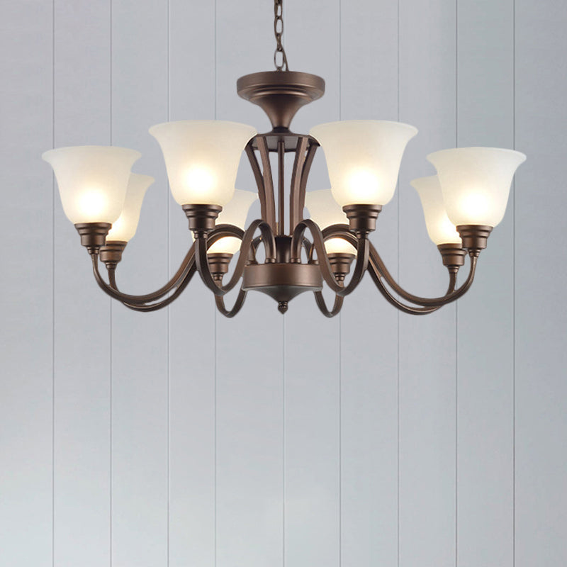 Scrolled Arm Metal Pendant Chandelier Rustic Style 3/5/6 Bulbs Guest Room Ceiling Hang Fixture in Brown Clearhalo 'Ceiling Lights' 'Chandeliers' Lighting' options 1220672