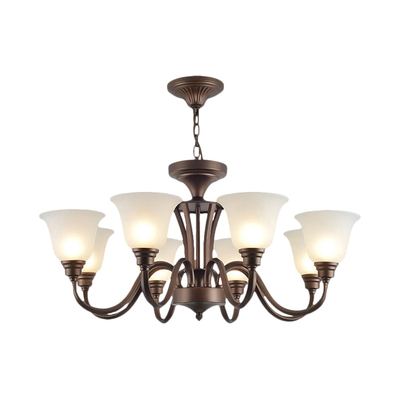 Scrolled Arm Metal Pendant Chandelier Rustic Style 3/5/6 Bulbs Guest Room Ceiling Hang Fixture in Brown Clearhalo 'Ceiling Lights' 'Chandeliers' Lighting' options 1220673