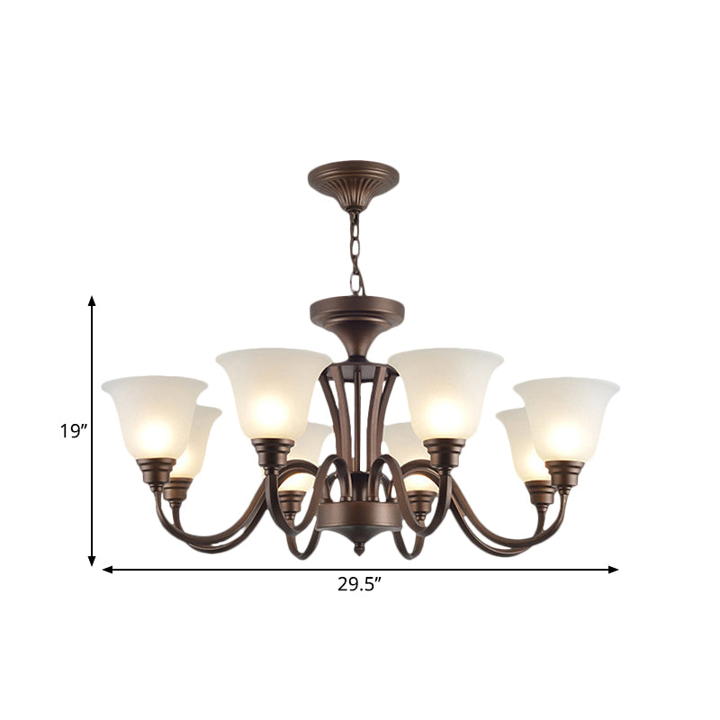 Scrolled Arm Metal Pendant Chandelier Rustic Style 3/5/6 Bulbs Guest Room Ceiling Hang Fixture in Brown Clearhalo 'Ceiling Lights' 'Chandeliers' Lighting' options 1220674