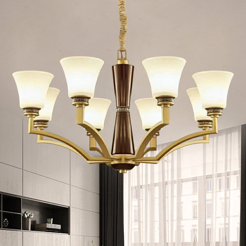 Bell Shaped Dining Room Ceiling Chandelier Antique Style Frosted Glass 6/8 Bulbs Gold Suspension Pendant Light Clearhalo 'Ceiling Lights' 'Chandeliers' Lighting' options 1220711