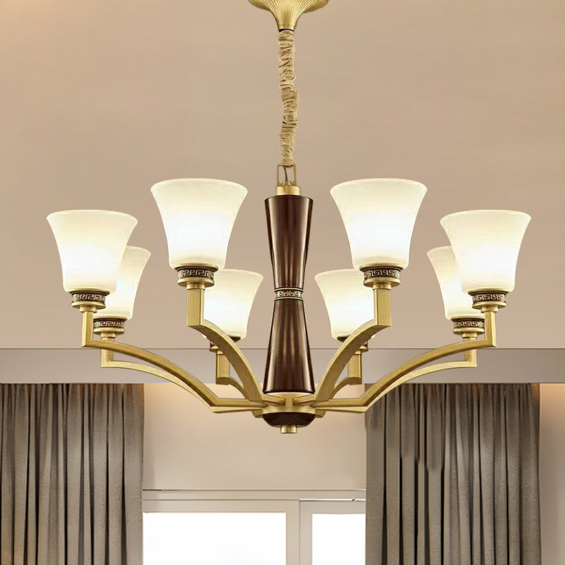 Bell Shaped Dining Room Ceiling Chandelier Antique Style Frosted Glass 6/8 Bulbs Gold Suspension Pendant Light Clearhalo 'Ceiling Lights' 'Chandeliers' Lighting' options 1220712