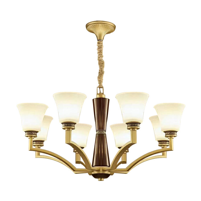 Bell Shaped Dining Room Ceiling Chandelier Antique Style Frosted Glass 6/8 Bulbs Gold Suspension Pendant Light Clearhalo 'Ceiling Lights' 'Chandeliers' Lighting' options 1220713