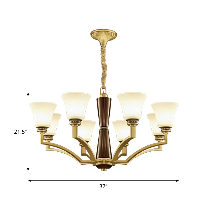 Bell Shaped Dining Room Ceiling Chandelier Antique Style Frosted Glass 6/8 Bulbs Gold Suspension Pendant Light Clearhalo 'Ceiling Lights' 'Chandeliers' Lighting' options 1220714