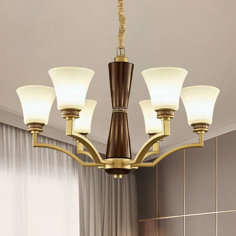 Bell Shaped Dining Room Ceiling Chandelier Antique Style Frosted Glass 6/8 Bulbs Gold Suspension Pendant Light 6 Gold Clearhalo 'Ceiling Lights' 'Chandeliers' Lighting' options 1220715_994815d1-83b2-4b2e-8488-4dc570f81bf4