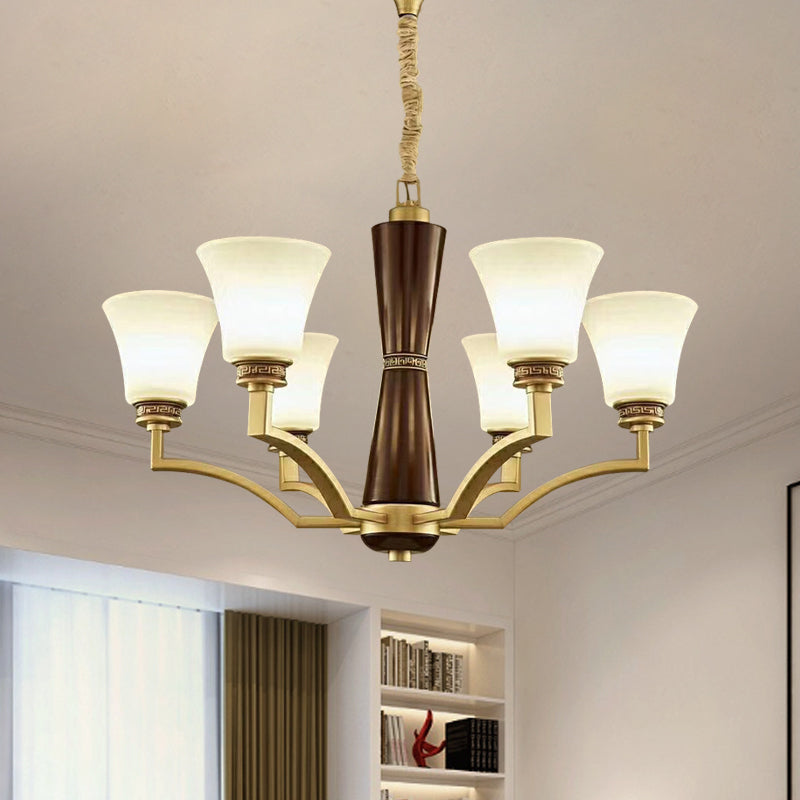 Bell Shaped Dining Room Ceiling Chandelier Antique Style Frosted Glass 6/8 Bulbs Gold Suspension Pendant Light Clearhalo 'Ceiling Lights' 'Chandeliers' Lighting' options 1220716