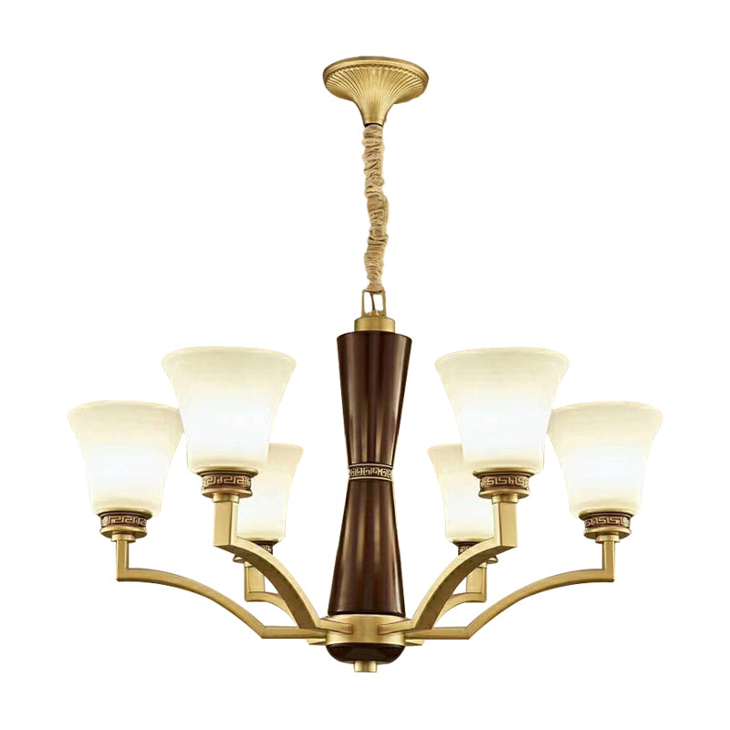 Bell Shaped Dining Room Ceiling Chandelier Antique Style Frosted Glass 6/8 Bulbs Gold Suspension Pendant Light Clearhalo 'Ceiling Lights' 'Chandeliers' Lighting' options 1220717