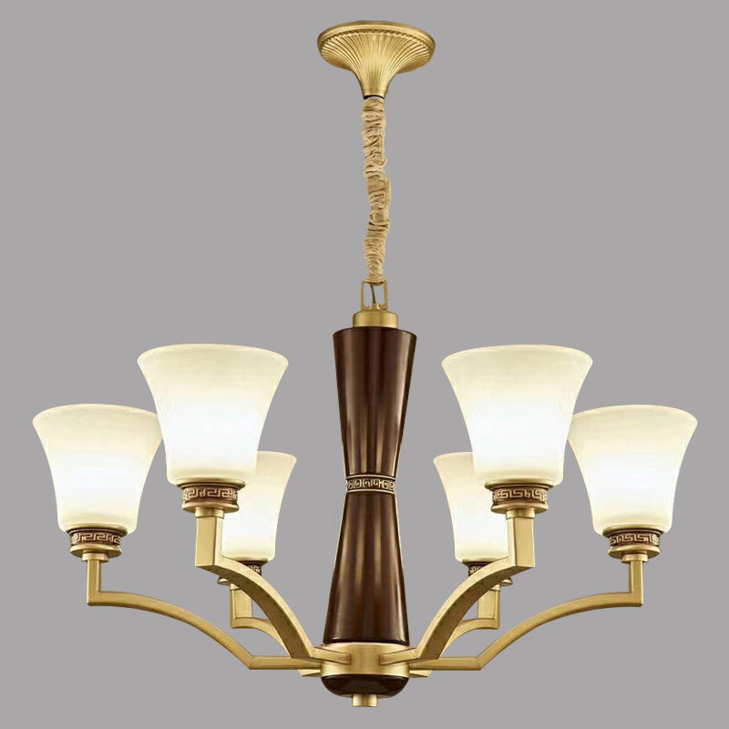 Bell Shaped Dining Room Ceiling Chandelier Antique Style Frosted Glass 6/8 Bulbs Gold Suspension Pendant Light Clearhalo 'Ceiling Lights' 'Chandeliers' Lighting' options 1220718