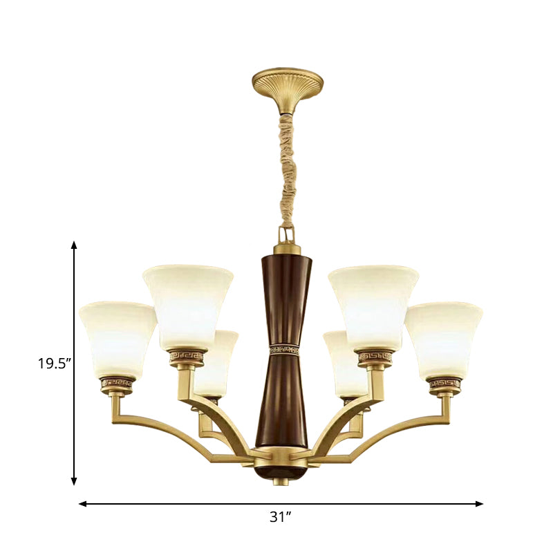 Bell Shaped Dining Room Ceiling Chandelier Antique Style Frosted Glass 6/8 Bulbs Gold Suspension Pendant Light Clearhalo 'Ceiling Lights' 'Chandeliers' Lighting' options 1220719