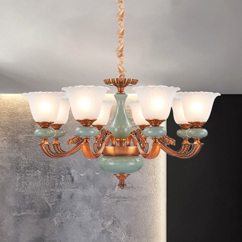 Vintage Style Floral Shaped Pendant Chandelier 6/8-Bulb Cream Glass Suspension Lighting in Brown 8 Brown Clearhalo 'Ceiling Lights' 'Chandeliers' Lighting' options 1220752_c0c20dba-4170-43b4-b5d3-67efd199b34a