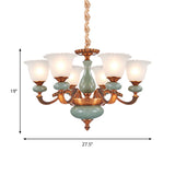 Vintage Style Floral Shaped Pendant Chandelier 6/8-Bulb Cream Glass Suspension Lighting in Brown Clearhalo 'Ceiling Lights' 'Chandeliers' Lighting' options 1220760