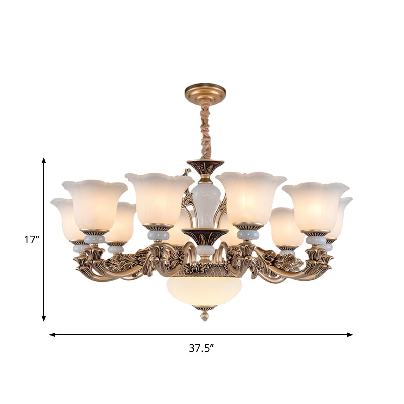 Metallic Gold Hanging Chandelier Swooping Arm 6/8/10 Heads Antiqued Style Ceiling Pendant with Floral Shade Clearhalo 'Ceiling Lights' 'Chandeliers' Lighting' options 1220777