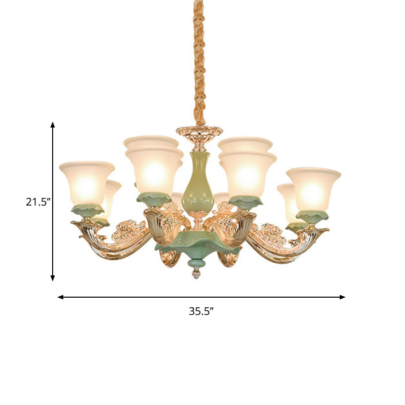 8/12 Lights Flared Shade Suspension Pendant Traditional Style Green Opal Glass Chandelier Lighting Clearhalo 'Ceiling Lights' 'Chandeliers' Lighting' options 1220791