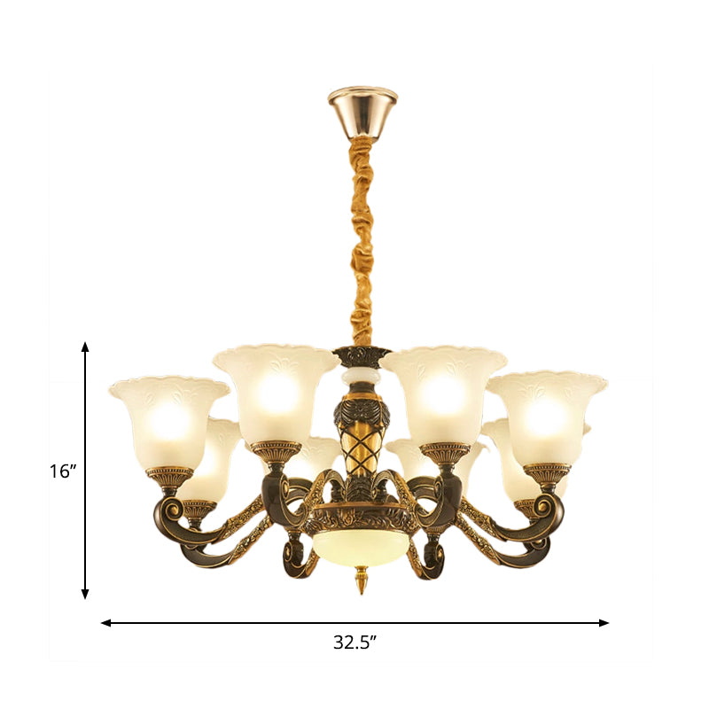 Blossom Frosted Glass Pendant Chandelier Vintage Style 6/8 Bulbs Guest Room Suspended Lighting Fixture in Black-Gold Clearhalo 'Ceiling Lights' 'Chandeliers' Lighting' options 1220800